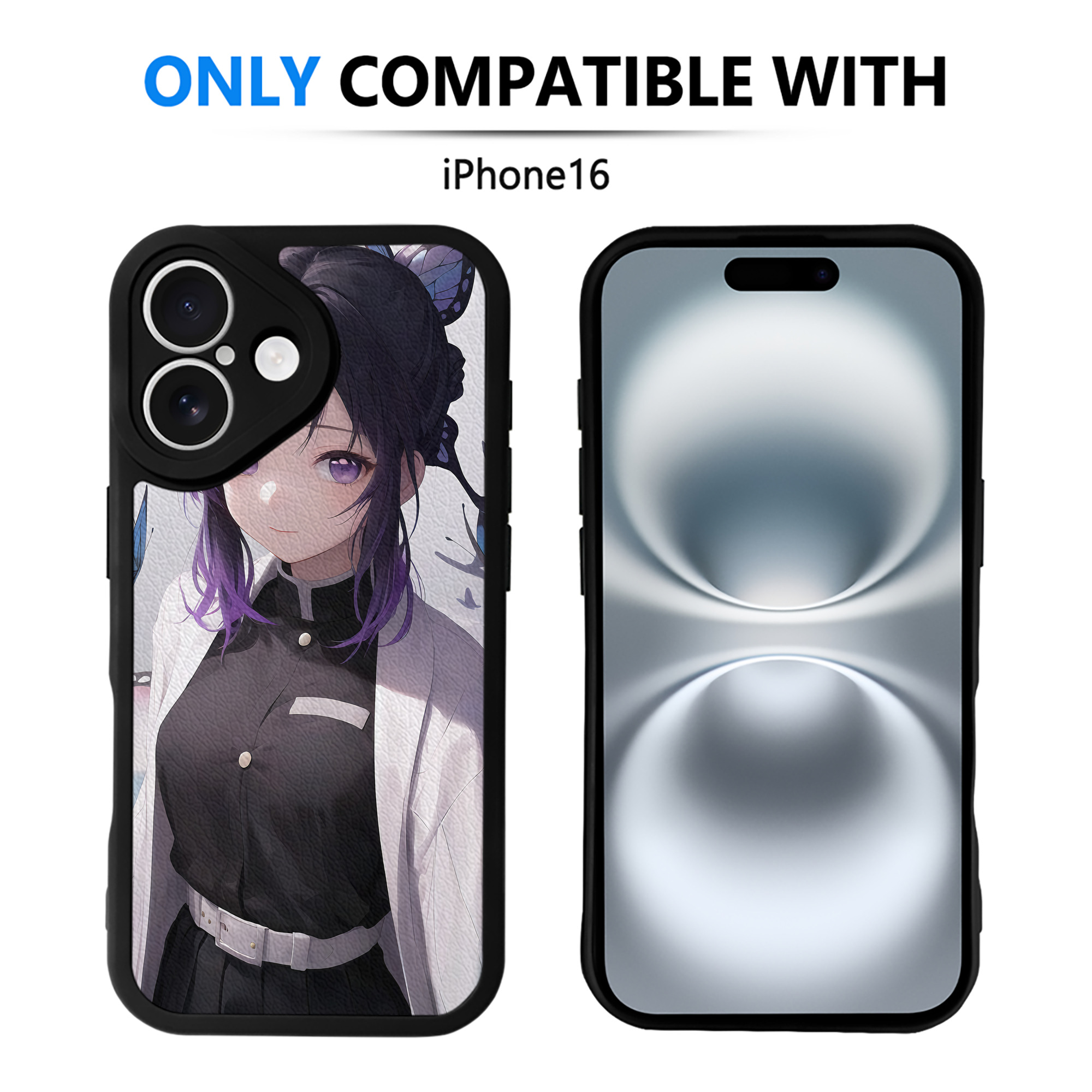 （画像用） 鬼滅の刃（きめつのやいば）蟲柱-胡蝶 しのぶ／こちょう しのぶ Kochou Shinobu 【iPhone 16シリーズ対応】シリコンスマホケース（レザー調） 材質：シリコン